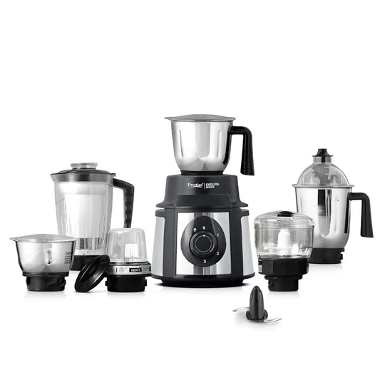 Prestige 1000 Watt Endura Mixer Grinder,6 Jars (3 Stainless Steel Jar + 1 Juicer Jar, 1 Mix-O-Keep Jar, 1 Multi-utility Jar), Black |Sturdy Stainless Steel Body|7-Efficient Stainless Steel Blades-42535