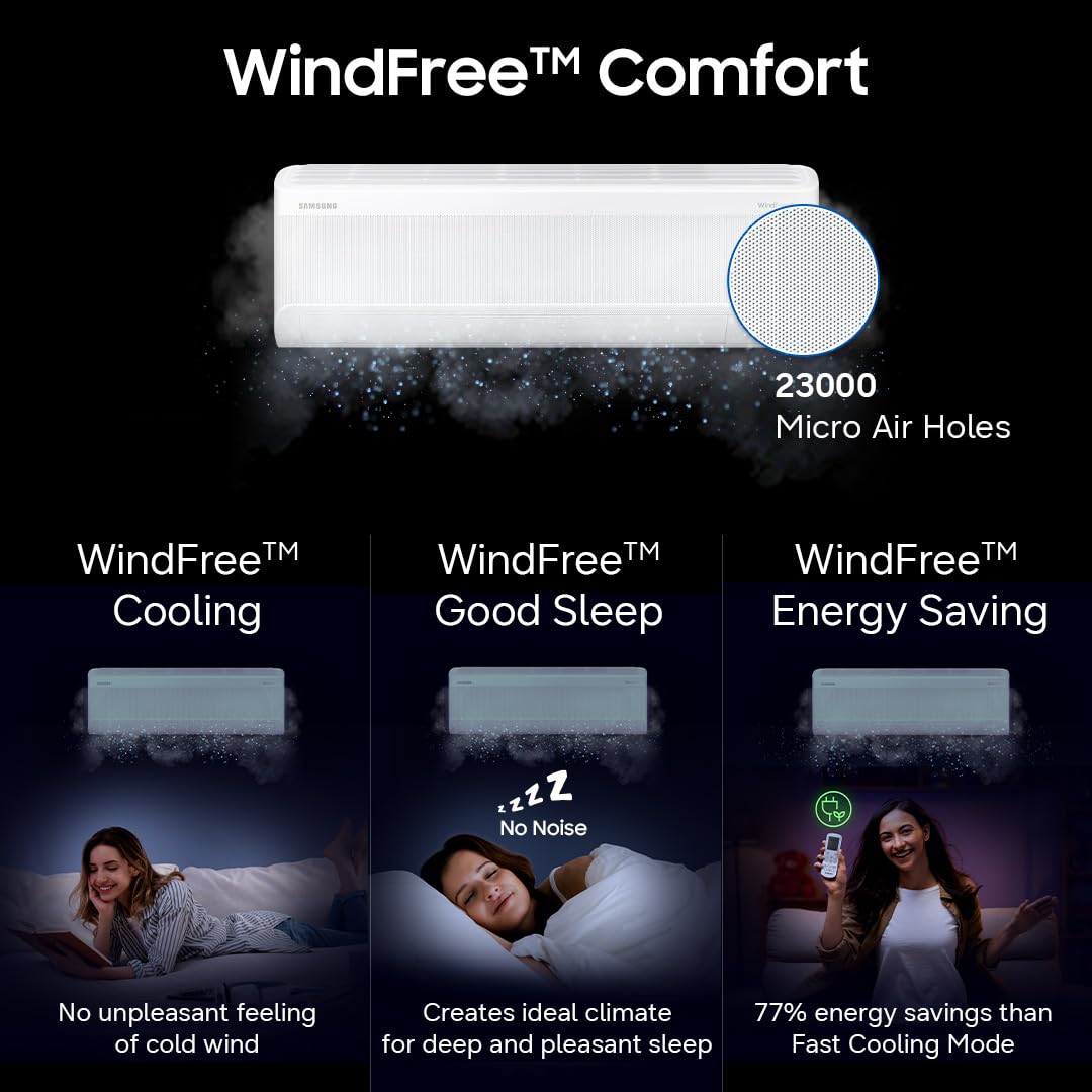 Samsung 2 Ton 3 Star Wi-Fi Inverter Split AC (Copper, WindFree Technology, Bespoke AI Energy Mode, 5-Step Convertible, 4-Way Swing, Alexa/Google/Bixby Control, White)-AR60H24D13WNNA