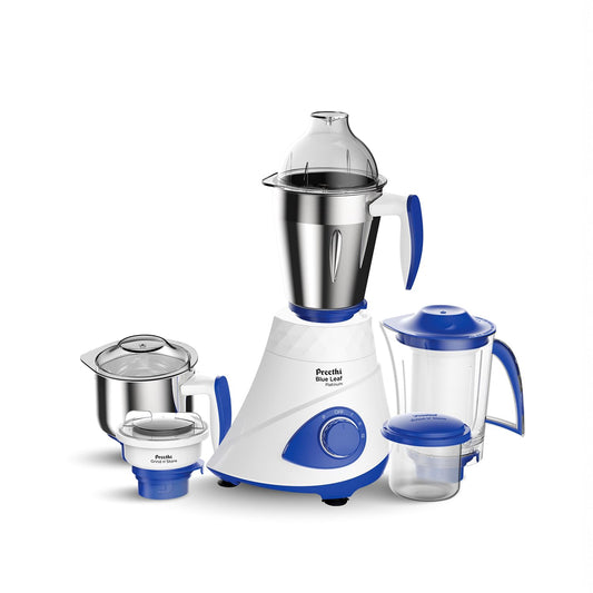 Preethi Blue Leaf Platinum MG 139 mixer grinder, 750 watt, White, 4 jars - Super Extractor juicer Jar & Storage Air-Tight Container, FBT motor with 5yr Warranty & Lifelong Free Service, Standard -PRE5781397