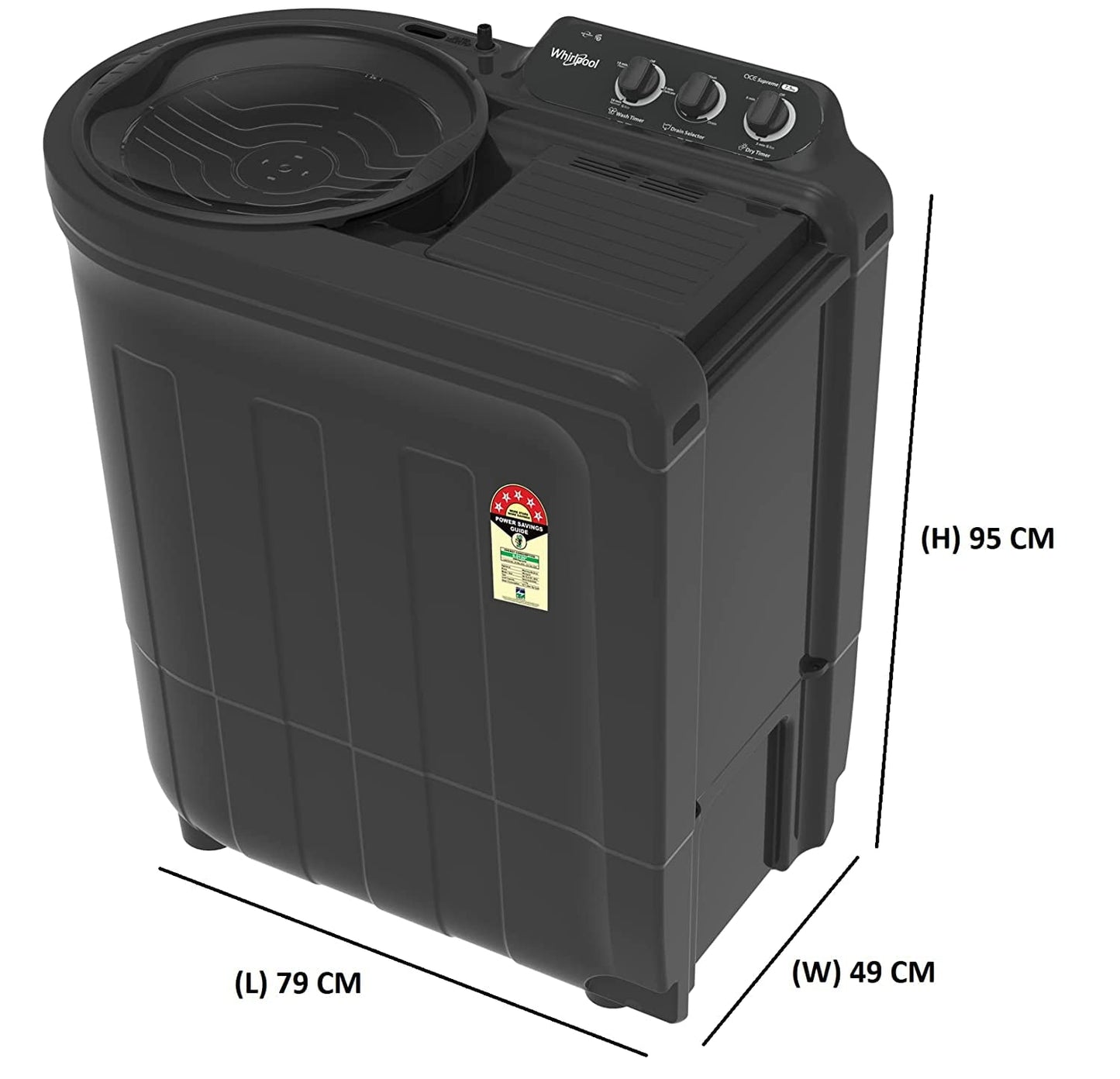 Whirlpool 7.5 Kg 5 Star Ace Supreme Semi-Automatic Top Loading Washing Machine (ACE 7.5 SUPREME, Grey Dazzle, Fast Drying)-30273