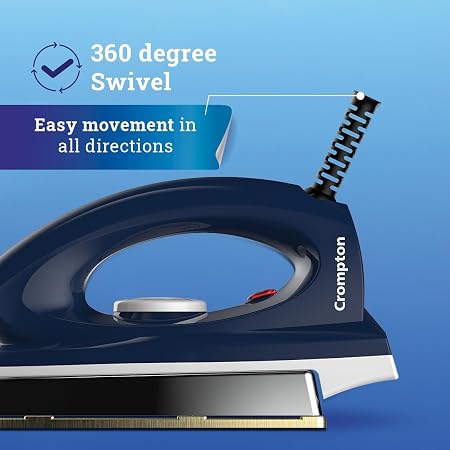 Crompton Rhino Plus 1250W Electric Dry Iron (Blue) | High Performance Compounded Plastic Body | 240V Heavy Weight Ironing Solution