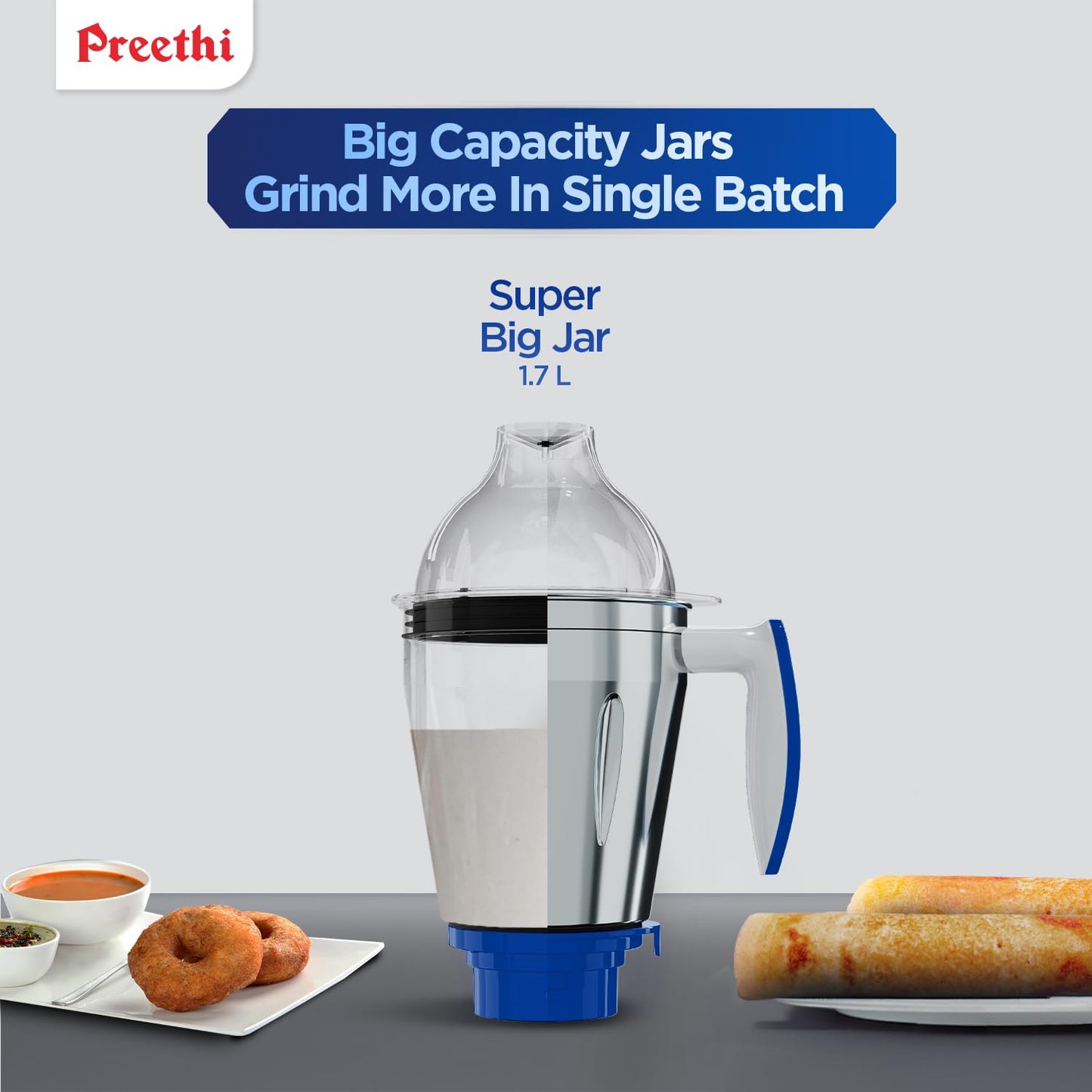 Preethi Blue Leaf Platinum MG 139 mixer grinder, 750 watt, White, 4 jars - Super Extractor juicer Jar & Storage Air-Tight Container, FBT motor with 5yr Warranty & Lifelong Free Service, Standard -PRE5781397