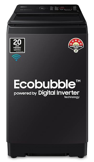 Samsung 9 Kg, 5 Star, Eco Bubble Technology With Super Speed, Wi-Fi, Digital Inverter Motor, Dual Storm, Fully-Automatic Top Load Washing Machine (WA90BG4546BVTL, Black Caviar)