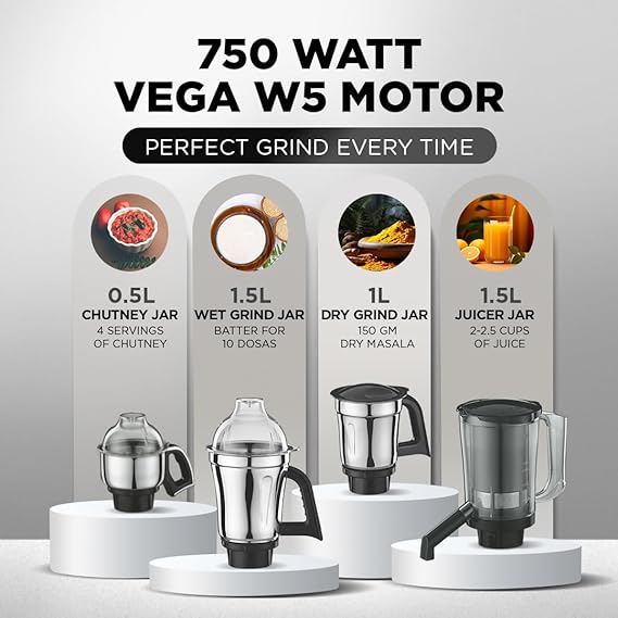 Preethi Zodiac MG-218 mixer grinder, 750 watt, Black/Light Grey, 5 jars - 3 In 1 insta fresh juicer Jar & Master chef food processor Jar, Vega W5 motor with 5yr Warranty & Lifelong Free Service -MG 218