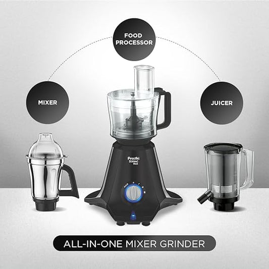 Preethi Zodiac Black Mixer Grinder for Kitchen, 5 Jars 750 Watt Mixie with Chutney Jar, Dry Grinding, Batter Grinding, Juicer & Masterchef Jar for chopping/grating (MG-261) -PRE5782615