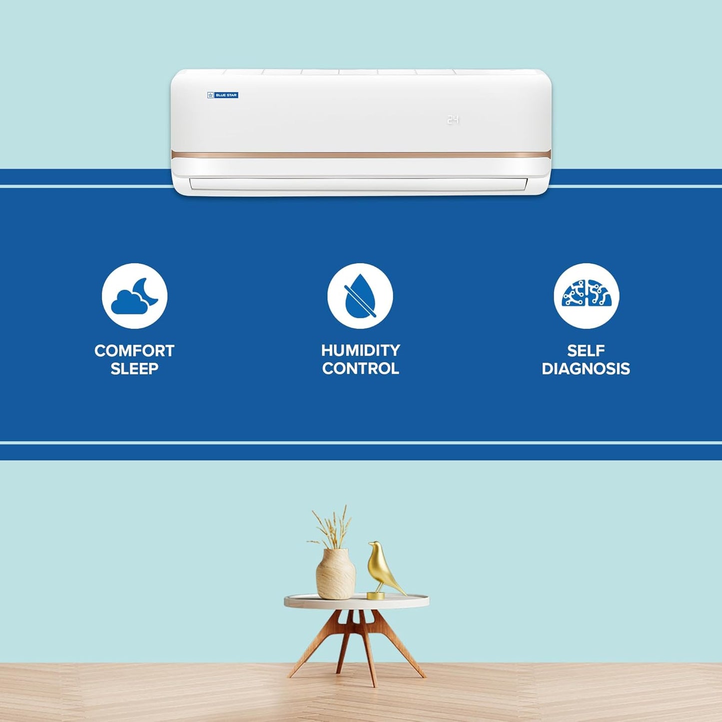Blue Star 1.5 Ton 2 Star Fixed Speed Split AC (Model FA218TXU) | Powerful 5275W Cooling, DigiQ Hepta Sensors, 2-Way Air Swing, Anti-Corrosive Blue Fins, Turbo Cool, Self Diagnosis, Hidden Display, 100% Copper, White