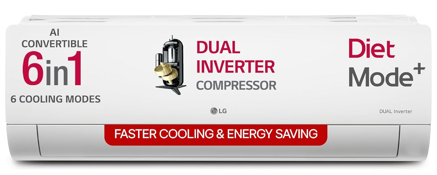 LG 2.0 Ton 3 Star AI Convertible 6-in-1 Inverter Split AC - 4-Way Swing, Himalaya Cool, Diet Mode, Smart Diagnosis, Stabilizer Free Operation, R32 Refrigerant, HD Filter with Auto Clean, 6800W Max Cooling-(AS-Q24ENXE.ANLG, White)