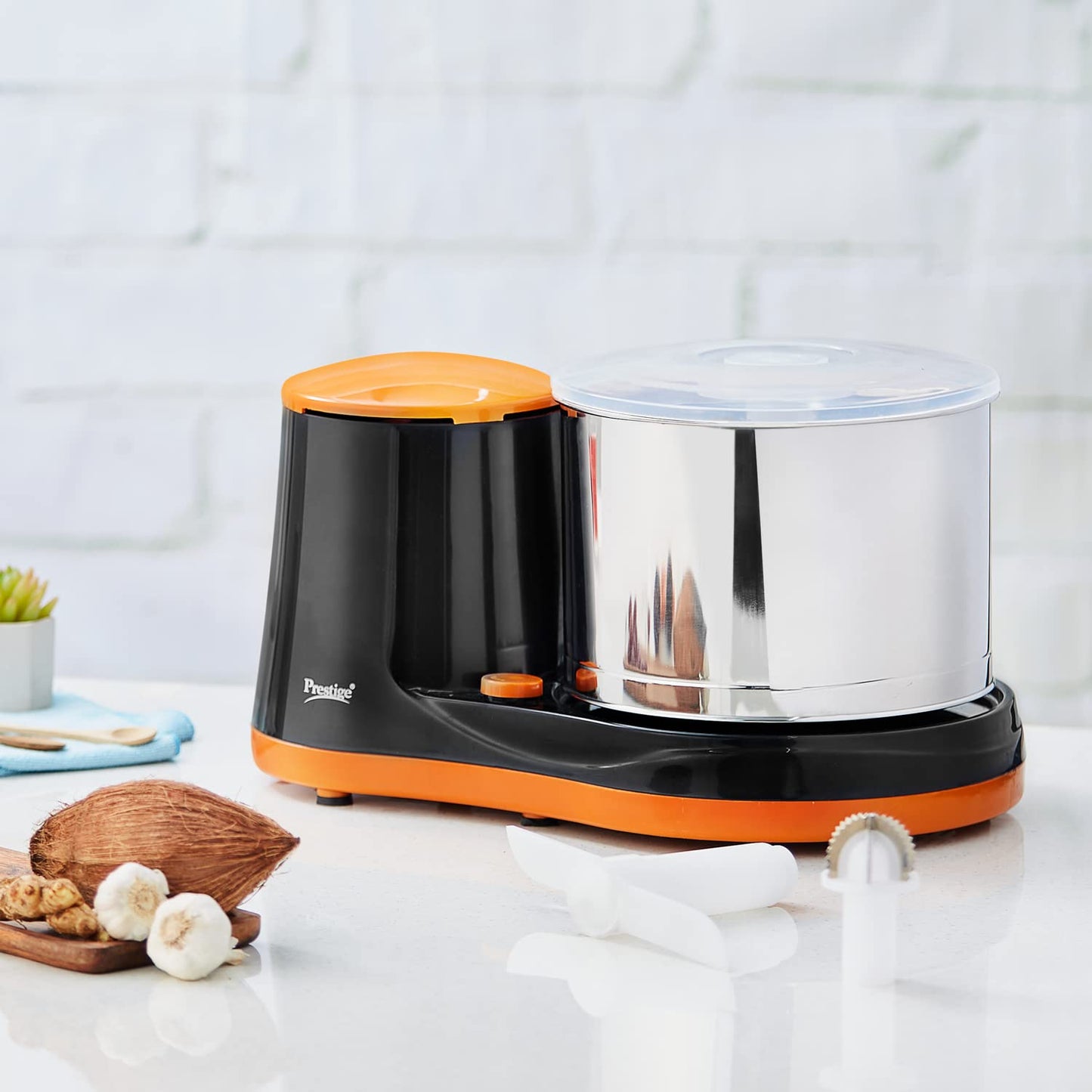 Prestige PWG 07 Wet Grinder, 2L (Multicolor) with Coconut Scraper and Atta Kneader Attachments, 200 Watt (41213)