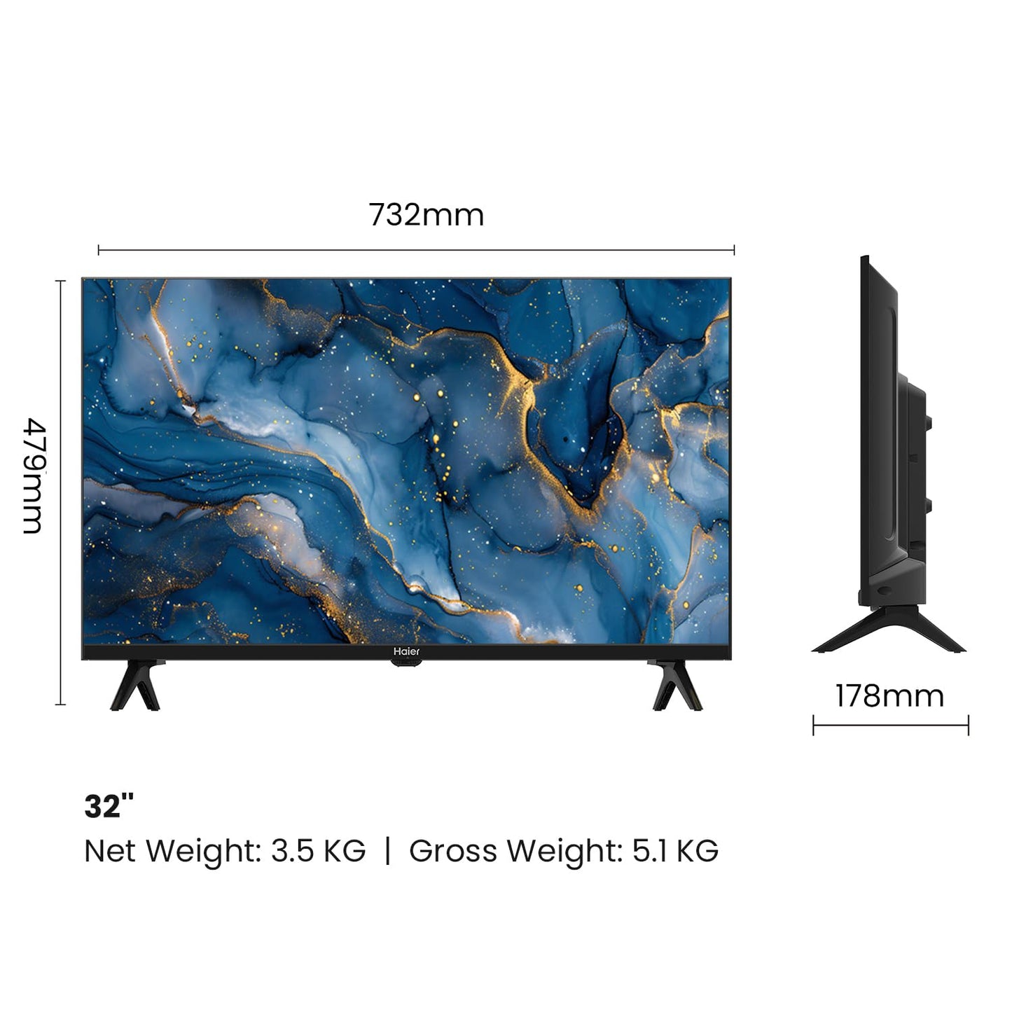 Haier 32-inch HD Ready Smart LED TV with Linux OS, Box Speakers, and HDR support. | HD Ready Bezel-less Display | Linux Smart TV Platform | HDR Support | 16W Audio Output | Dolby Digital Decoder | Multiple Connectivity Options | 60Hz Refresh Rate-LE32A7-N