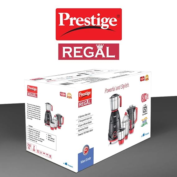 Prestige Regal Mixer Grinder 750 W Mixer Grinder  (41384 | 4 Jars | Red And Black)-41384