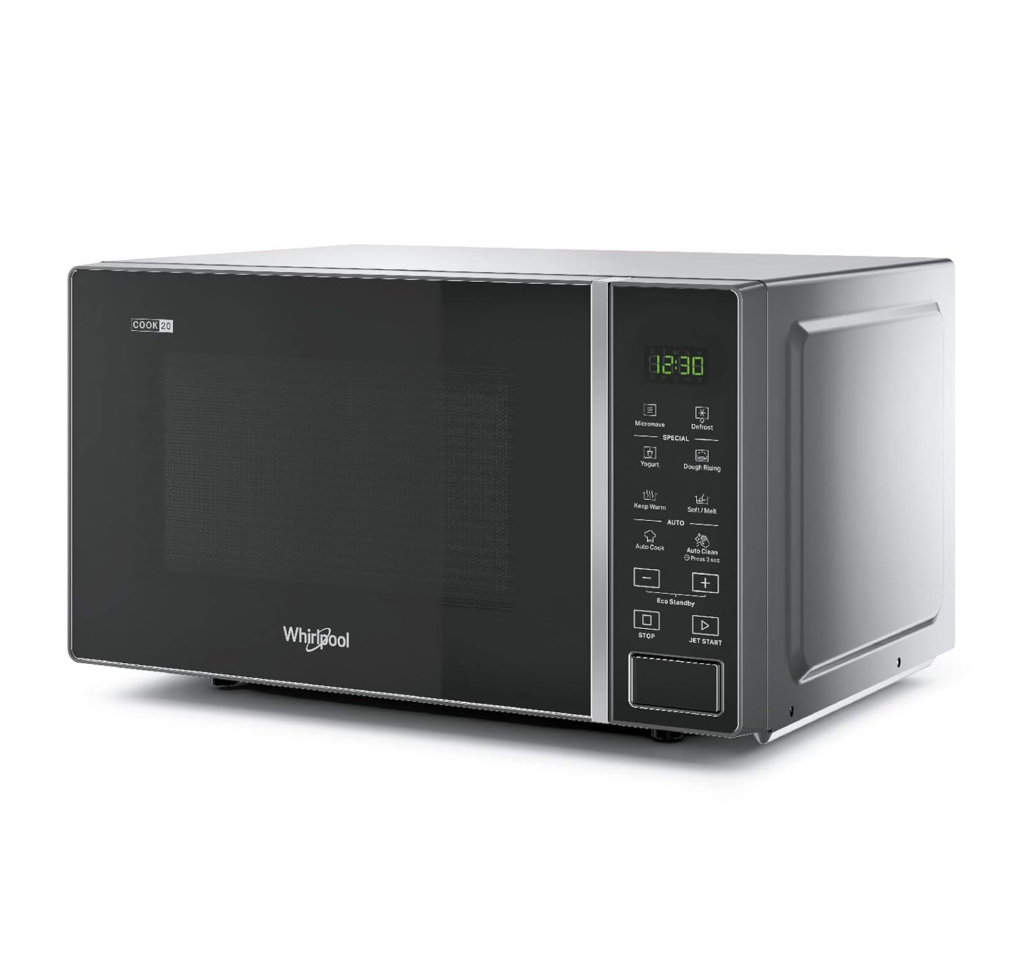 Whirlpool Magicook Pro 20SE 20L Solo Microwave Oven (Black, Stainless Steel Cavity, Mechanical Knob Control, Steam Clean, 700W)-50047