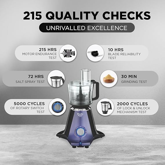 Preethi Zodiac Glitter MG 264, 750 Watt Mixer Grinder, 5 Jars (3 Stainless steel Jars +1 Juicer Jar+1 Master Chef Plus Food processor Jar), Lavender/Black -PRE5782646