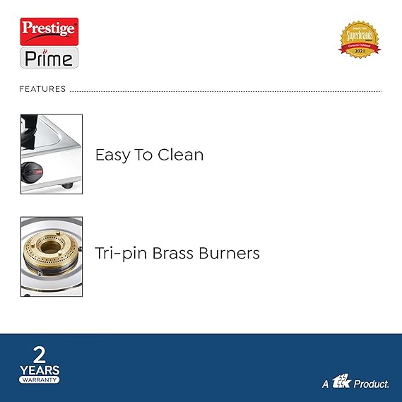 PRESTIGE PRIME LP GAS STOVE (STAINLESS STEEL BODY AND 2 BRASS BURNERS) -40098