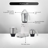 Preethi Popular (MG 142) 750W Mixer Grinder - White, 3 Stainless Steel Jars, 1.75L Liquidizing Capacity, Shock Resistant ABS Body, 20000 RPM Motor, Includes Super Extractor & Multi-Function Blades for Grinding, Blending, Juicing & Mincing-MG 142