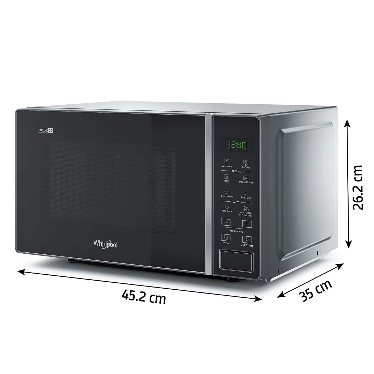 Whirlpool Magicook Pro 20SE 20L Solo Microwave Oven (Black, Stainless Steel Cavity, Mechanical Knob Control, Steam Clean, 700W)-50047