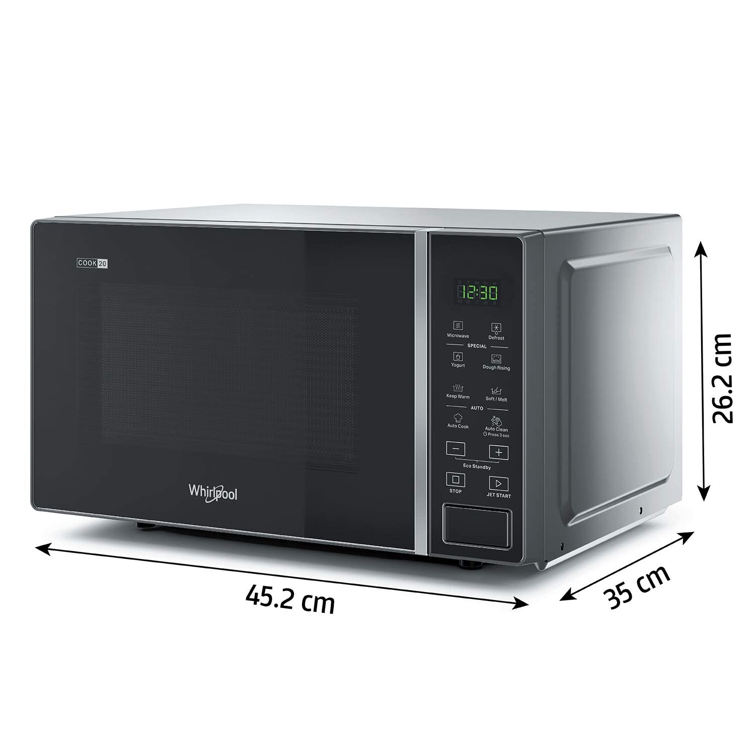 Whirlpool Magicook Pro 20SE 20L Solo Microwave Oven (Black, Stainless Steel Cavity, Mechanical Knob Control, Steam Clean, 700W)-50047