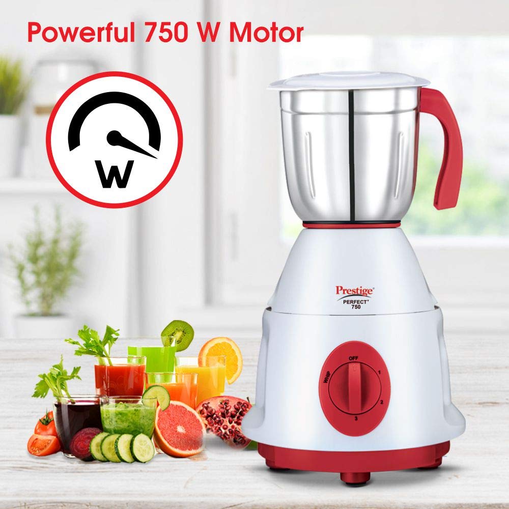 Prestige Perfect Plus 750W Mixer Grinder, Red - Stylish and Powerful Motor, Stainless Steel Jars, 1.5L Capacity, Knob Control |Reliable Kitchen Companion from TTK Prestige- Model: 42511