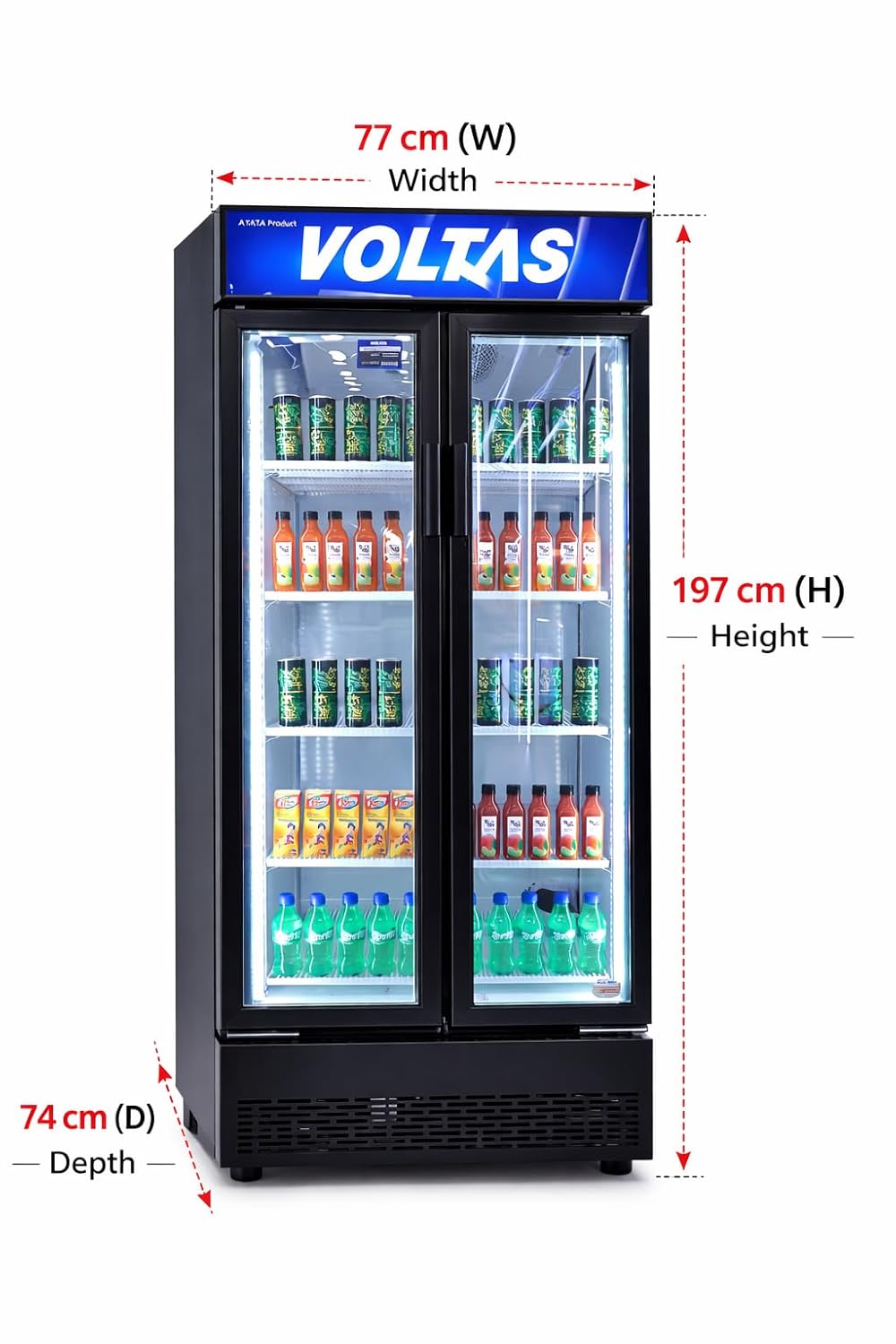 Voltas 695L Double Door Visi Cooler | Two-Pane Glass Door Design | High-Durability Premium Metal and Glass Construction | Optimal 0°C to 10°C Celsius Beverage Temperature Maintenance | Long-Lasting UV-Grade Plastic Material-VC GT 550 DD P METALLIC GRY