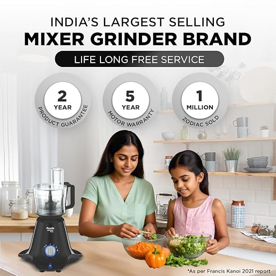 Preethi Zodiac Black Mixer Grinder for Kitchen, 5 Jars 750 Watt Mixie with Chutney Jar, Dry Grinding, Batter Grinding, Juicer & Masterchef Jar for chopping/grating (MG-261) -PRE5782615