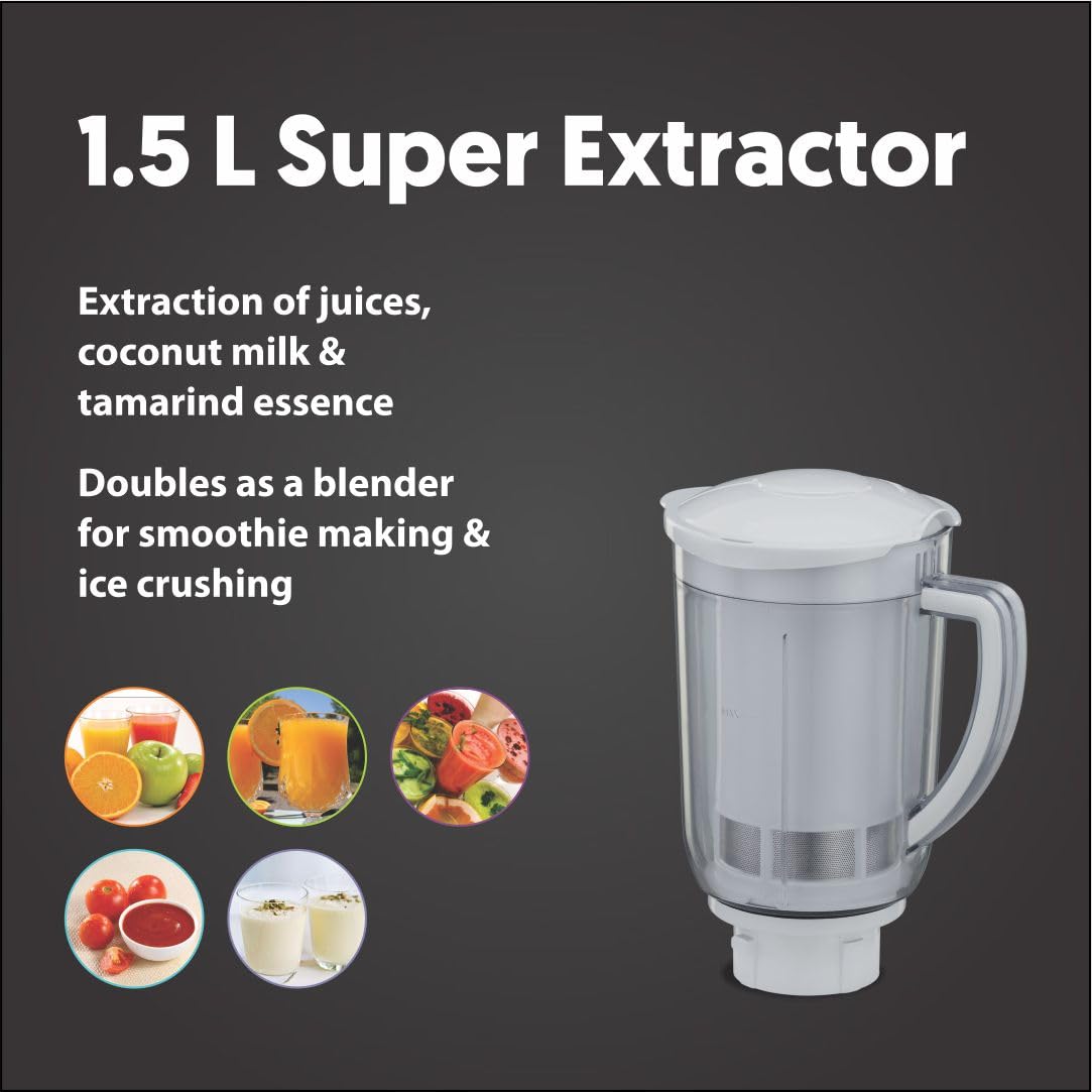 Preethi Eco Plus Mixer Grinder for Kitchen|750 Watt Mixie, 4 jars|Super Extractor juicer Jar| White (MG 157) -PRE5781571