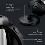 Prestige 1.5 Litres Electric Kettle|1500W | Silver - Black| Automatic Cut-off | Stainless Steel | Rotatable Base | Power Indicator | Single-Touch Lid Locking- PKOSS 1.5-41587