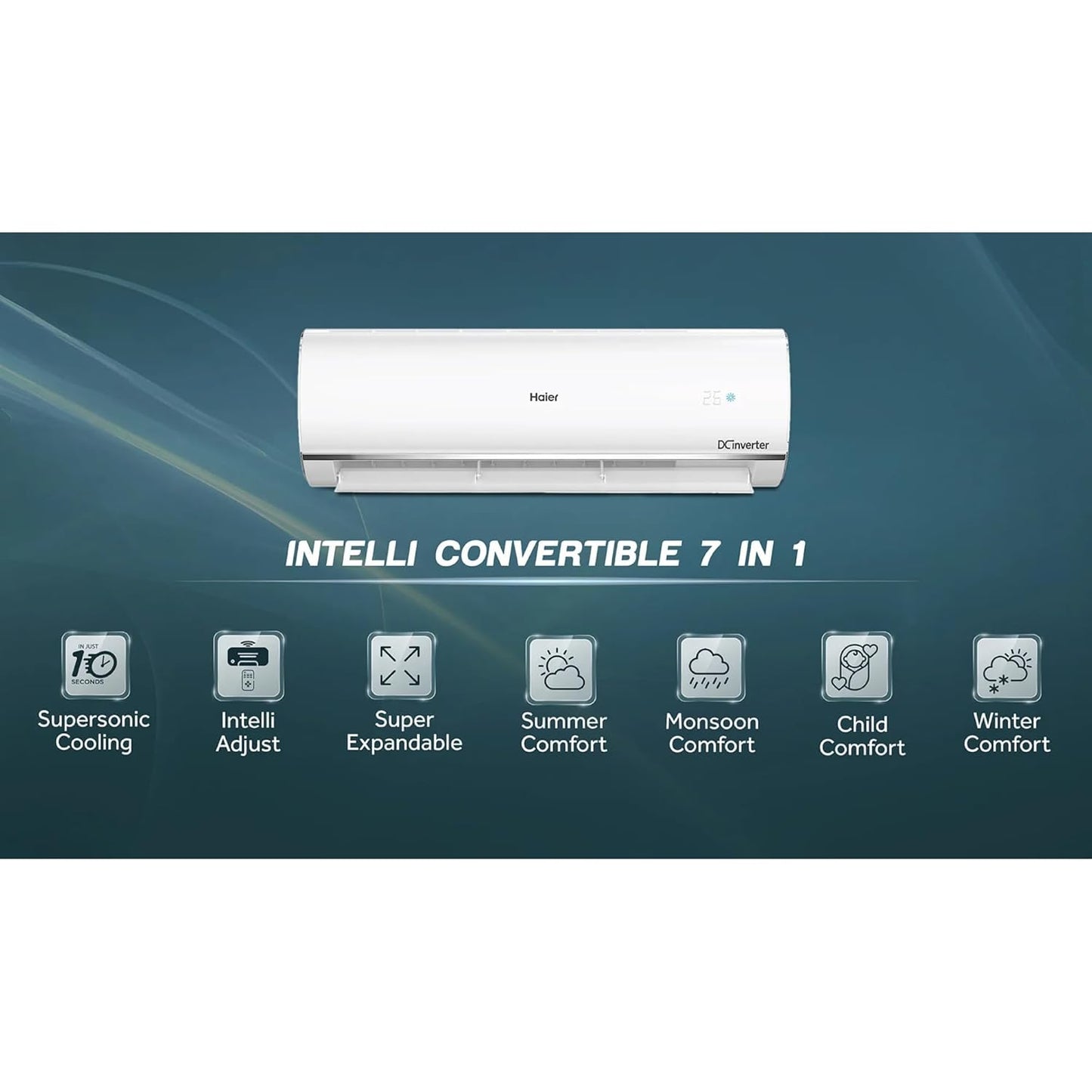 Haier 1 Ton 3 Star Triple Inverter Split AC (HSU13C-TQB3BN-INV) - 7-in-1 Convertible, Supersonic Cooling in 10s, Frost Self-Clean