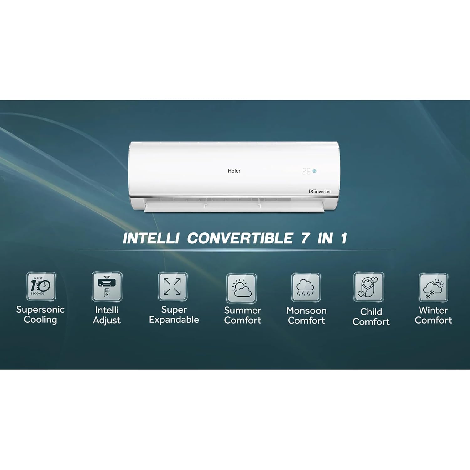 Haier 1 Ton 3 Star Triple Inverter Split AC (HSU13C-TQB3BN-INV) - 7-in-1 Convertible, Supersonic Cooling in 10s, Frost Self-Clean