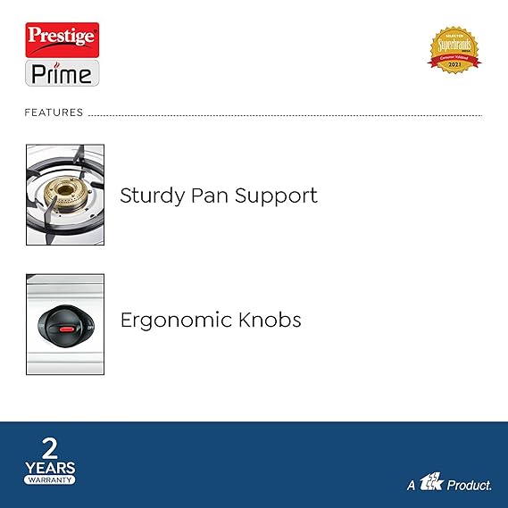 PRESTIGE PRIME LP GAS STOVE (STAINLESS STEEL BODY AND 2 BRASS BURNERS) -40098