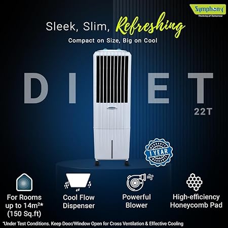 Symphony Diet 22T 22 Litres Personal Air Cooler with i-Pure Technology (Cool Flow Dispenser, White),(DIET22T)
