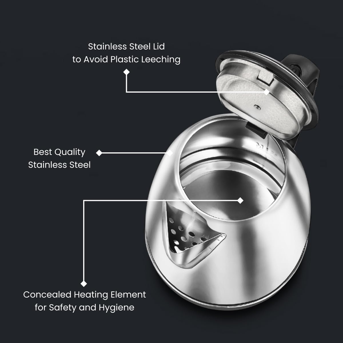 Prestige 1.5 Litres Electric Kettle|1500W | Silver - Black| Automatic Cut-off | Stainless Steel | Rotatable Base | Power Indicator | Single-Touch Lid Locking- PKOSS 1.5-41587