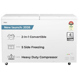 Haier 588L 5-Star Double Door Hard Top Deep Freezer | Dual Condensers | +10°C to -26°C Temperature Range | Embossed PCM Inner Liner | R-290a Refrigerant | 5-Star Energy Rated | 4 Castor Legs | 2 Baskets-(HFC-588DPW5, White)