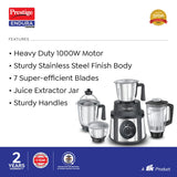 Prestige Endura 1000 W Juicer Mixer Grinder  (mixer | 4 Jars | Black, Silver)-42545
