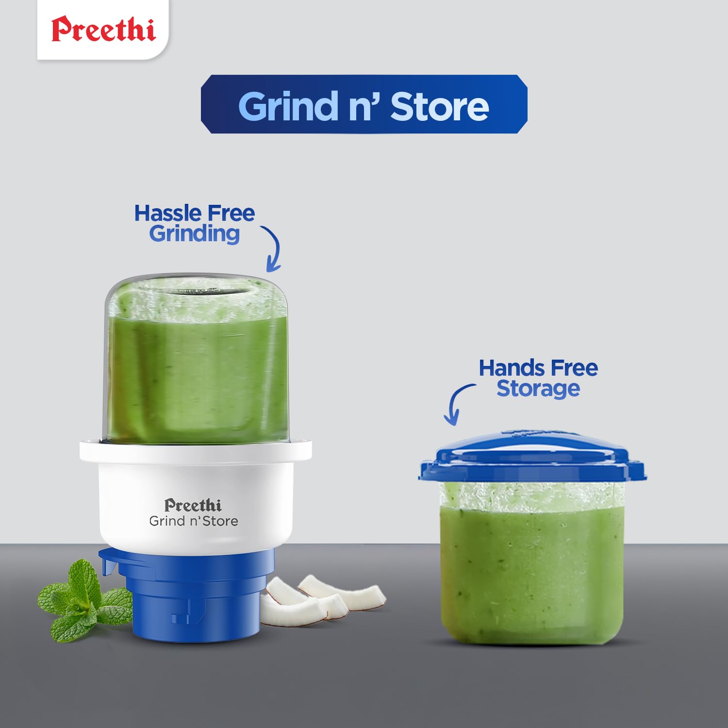 Preethi Blue Leaf Platinum MG 139 mixer grinder, 750 watt, White, 4 jars - Super Extractor juicer Jar & Storage Air-Tight Container, FBT motor with 5yr Warranty & Lifelong Free Service, Standard -PRE5781397
