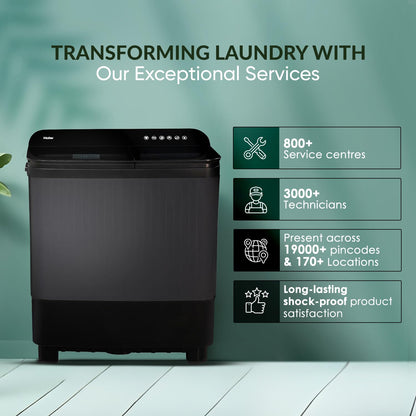 Haier 10 Kg 5 Star Toughened Glass Soft fall Technology Semi Automatic Top Loading Washing Machine -HTW100-178BKN