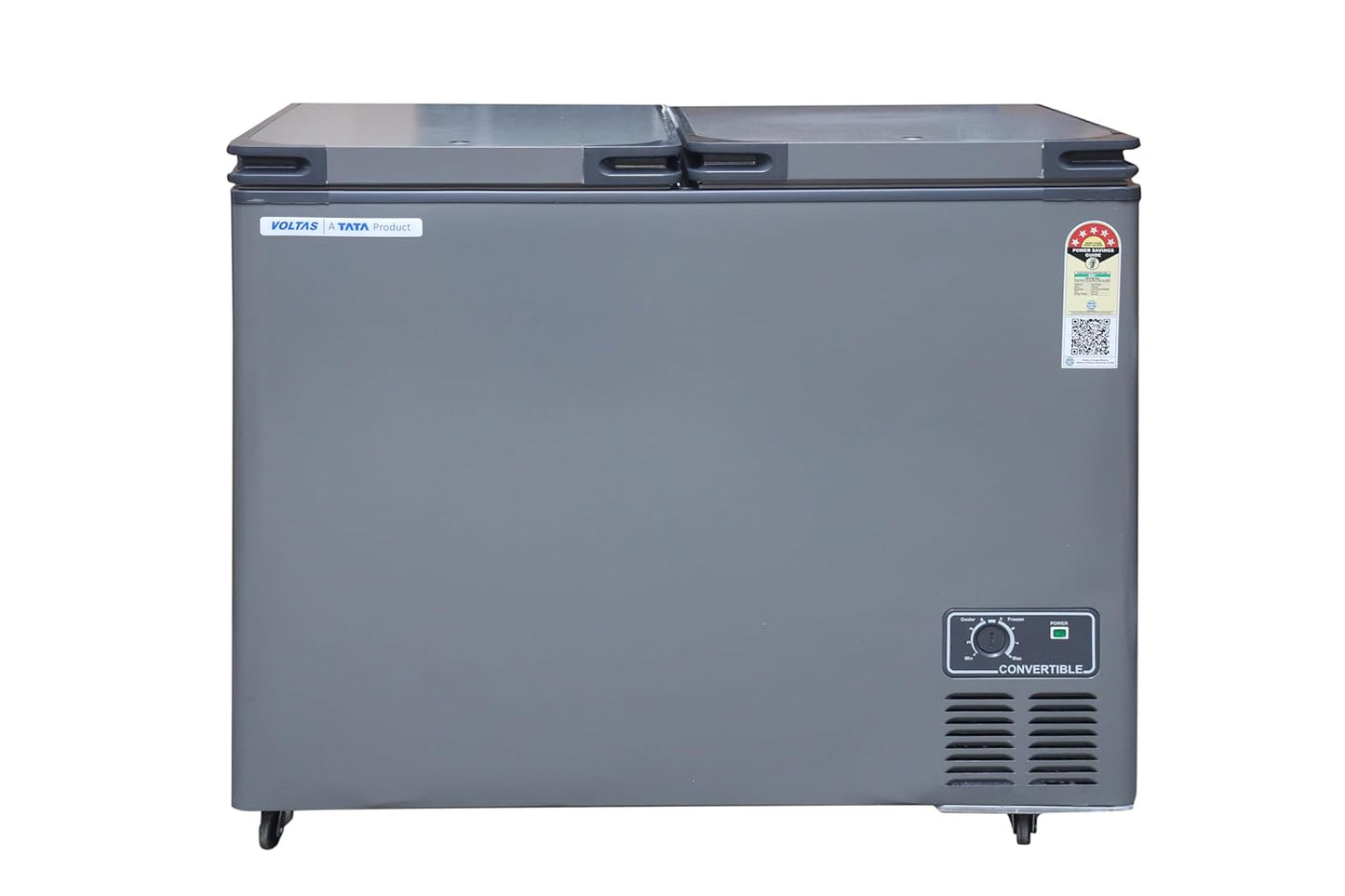 Voltas 303L Convertible Hard Top Deep Freezer (CVF321DA5-W1-GW, Grey, Stainless Steel Door, RC-5 Thermostat Control)