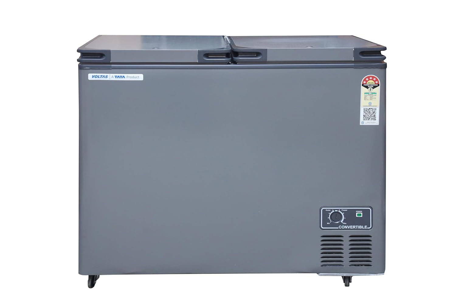 Voltas 303L Convertible Hard Top Deep Freezer (CVF321DA5-W1-GW, Grey, Stainless Steel Door, RC-5 Thermostat Control)