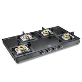 Prestige Vectra 4 Burner Glasstop Gas Stove|Superior Toughened Glass|Jumbo Brass Burner|3-Way Gas Inlet|360 Degree Revolving Nozzle -40591