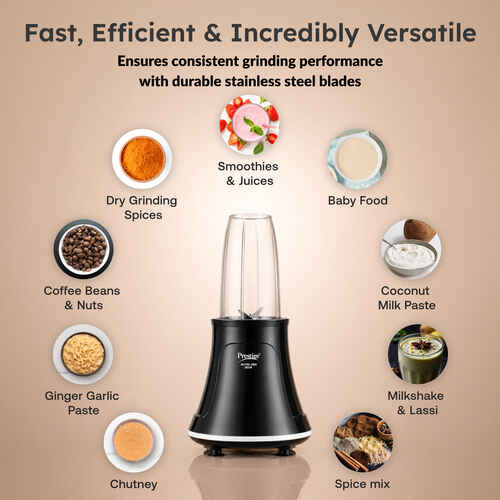 Prestige Nutri-Zen Mixer Grinder with 3 Polycarbonate Jars | Powerful 800W motor | Unbreakable polycarbonate jars | Multipurpose transparent jars | Sipper lid and cover lid for convenience | 20,000 RPM for quick grinding | Push Button Control-43169