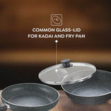 Prestige Svachh Granite Non-Stick 3-Piece Cookware Set (Omni Tawa 28cm, Kadai with Glass Lid 24cm, Fry Pan 24cm) Dual Non-Stick Coating, Metal Spoon Friendly, Gas & Induction Compatible, Aluminum, Induction Base, Made in India, Grey