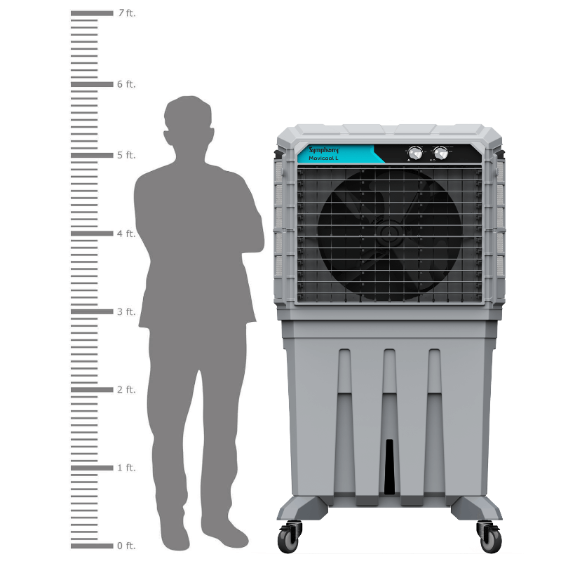 Symphony Movicool L 200 Commercial Desert Air Cooler - 180L, 8500 m³/hr Airflow, Powerful 324 sq. m. Air Throw, 3-Side Honeycomb Pads, 225W Low Power Consumption, Auto Louver, Engineering Plastic Fan