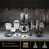 Prestige Endura Pro 1000 W Juicer Mixer Grinder  (Pro with Ball Bearing-Multi Functional food processing attachments Watts | 6 Jars | Black, Silver)-42561
