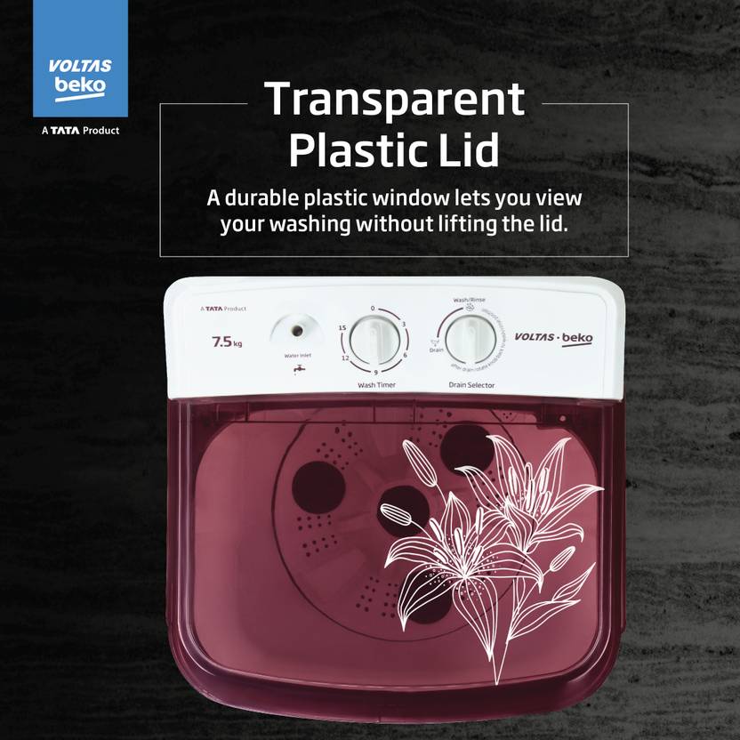 Voltas beko, A TATA Product 7.5 kg Semi - Automatic Top Load Washer ( WST75BBRT, Burgundy, Wings Pulsator wash method)