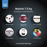 Voltas beko, A TATA Product 7.5 kg Semi - Automatic Top Load Washer ( WST75BBRT, Burgundy, Wings Pulsator wash method)