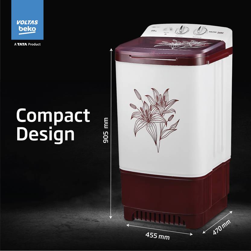 Voltas beko, A TATA Product 7.5 kg Semi - Automatic Top Load Washer ( WST75BBRT, Burgundy, Wings Pulsator wash method)