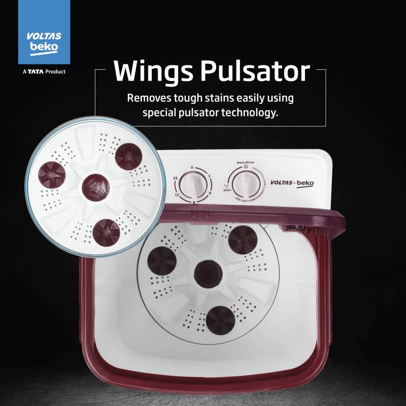 Voltas beko, A TATA Product 7.5 kg Semi - Automatic Top Load Washer ( WST75BBRT, Burgundy, Wings Pulsator wash method)
