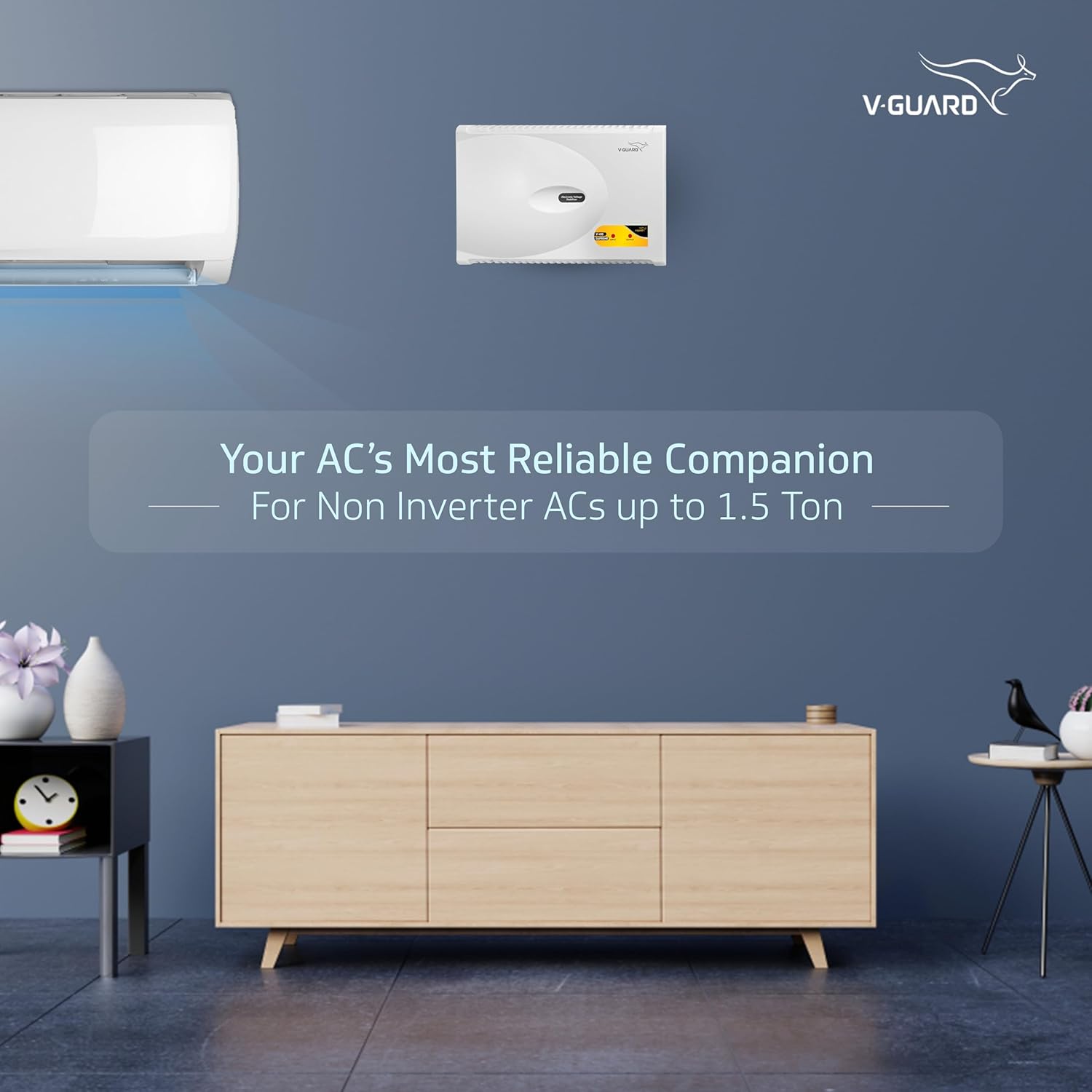 V GUARD STAB-VG400: Intelligent 1.5-Ton AC Stabilizer with Time Delay, Voltage Cut-Off, and Wall-Mount Design