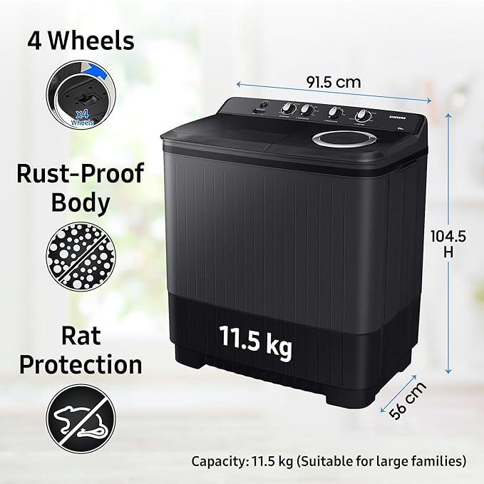 Samsung 11.5 Kg Semi-Automatic Top Load Washing Machine Appliance (WT11A4260GD/TL,Gray)