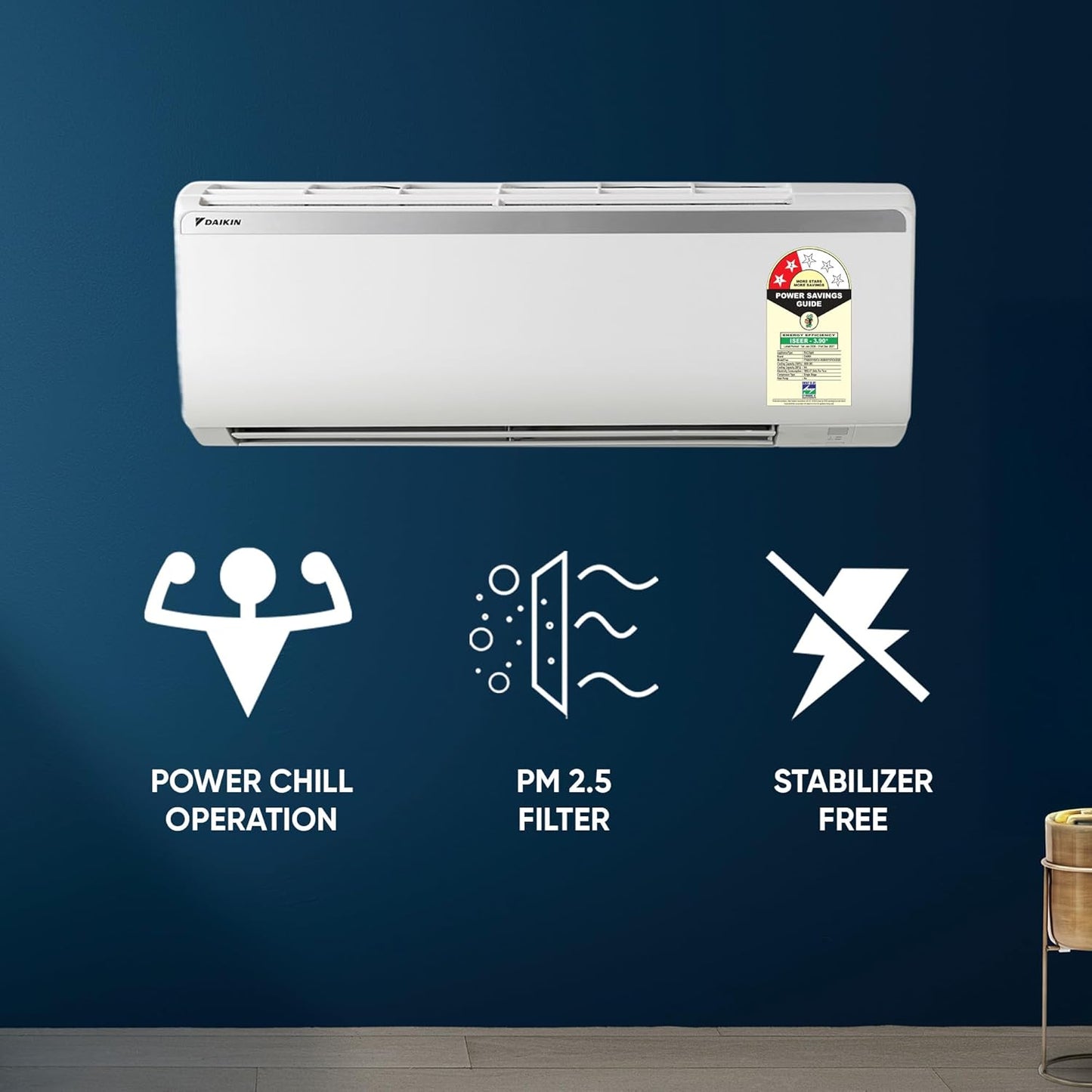 Daikin 1.5 Ton 2-Star Fixed Speed Split AC - 100% Copper with DNNS Self Heal, PM 2.5 Filter, Power Chill Operation, Coanda Airflow, R-32 Refrigerant, White-(FTQ50XV16VDA)