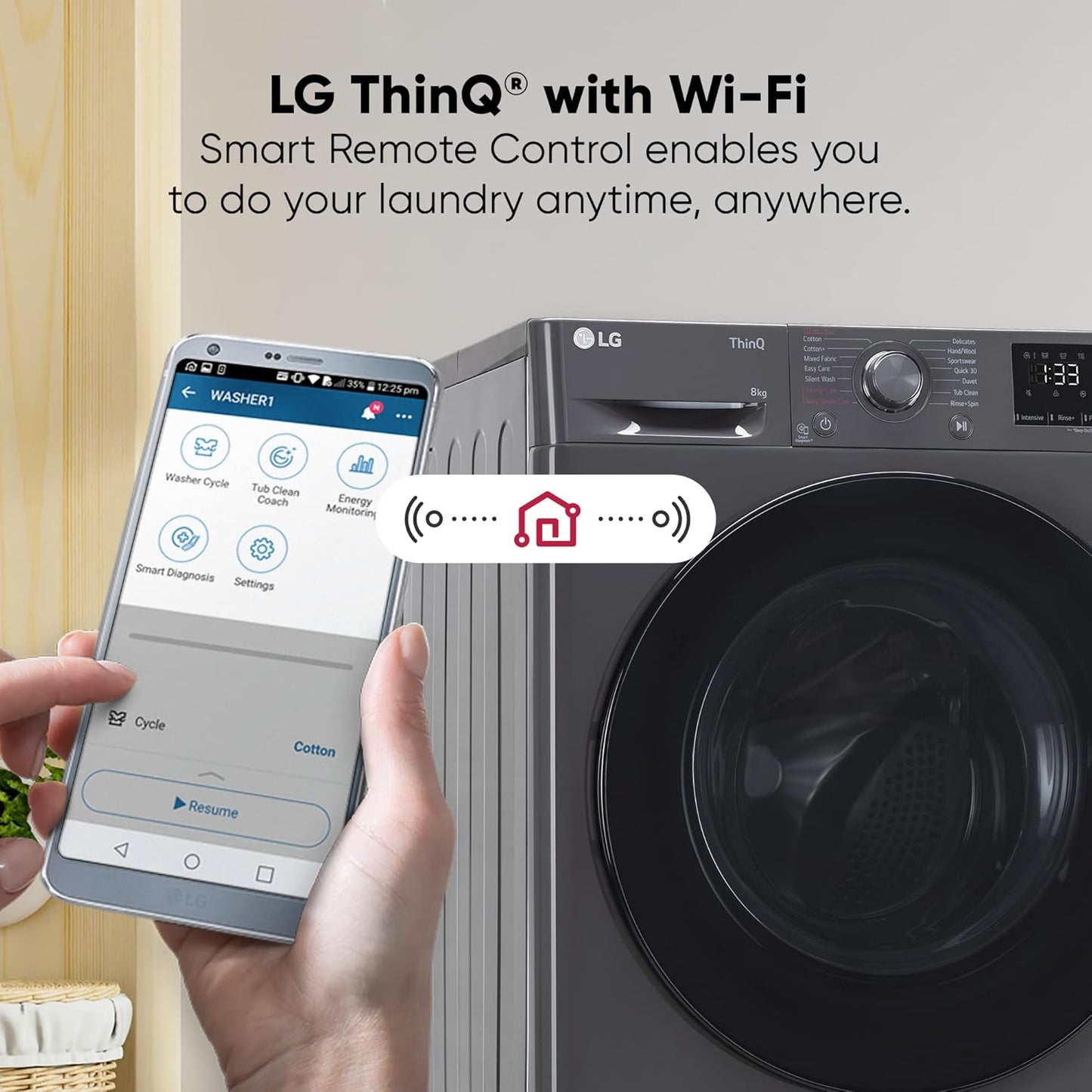 LG 9 kg 5 Star Wi-Fi Inverter Fully Automatic Front Load Washing Machine with Steam (FHB1209Z4B, Auto Restart, Platinum Black)