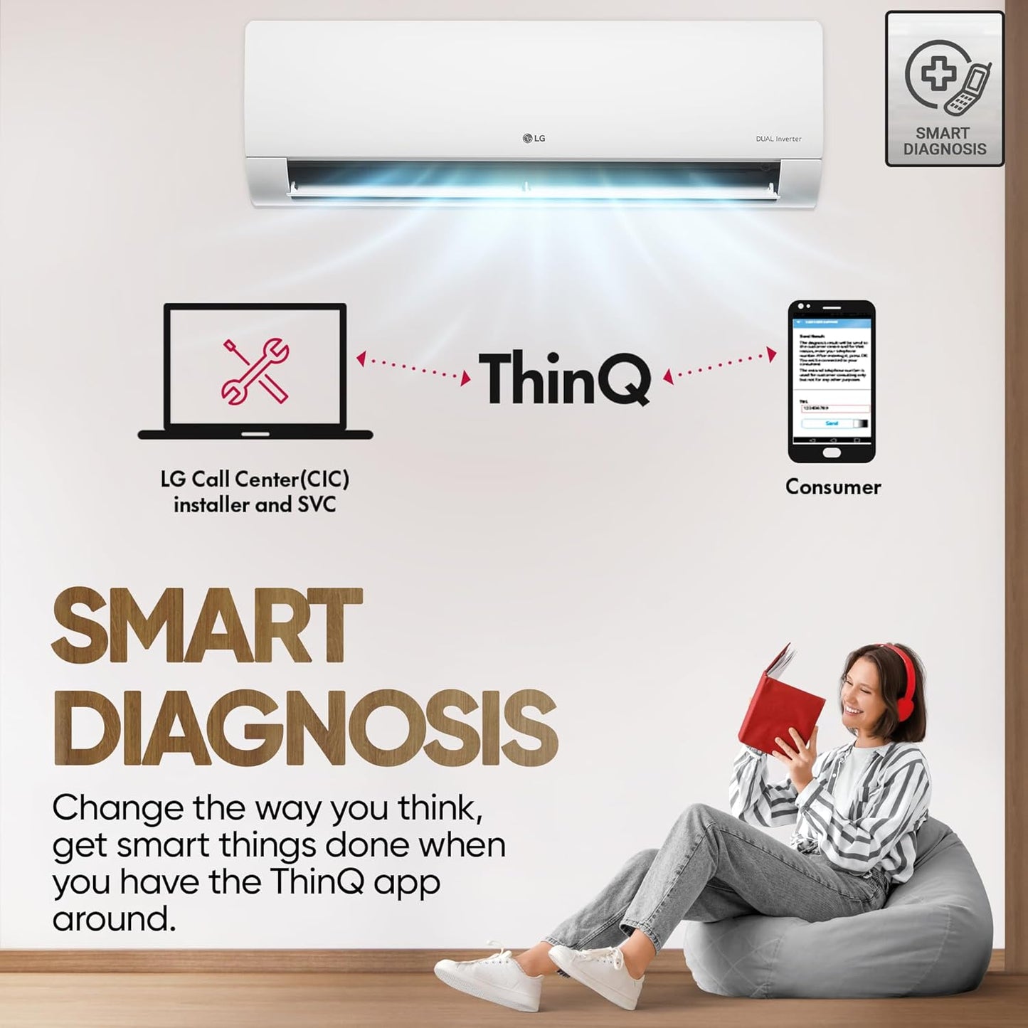 LG 2.0 Ton 3 Star AI Convertible 6-in-1 Inverter Split AC - 4-Way Swing, Himalaya Cool, Diet Mode, Smart Diagnosis, Stabilizer Free Operation, R32 Refrigerant, HD Filter with Auto Clean, 6800W Max Cooling-(AS-Q24ENXE.ANLG, White)